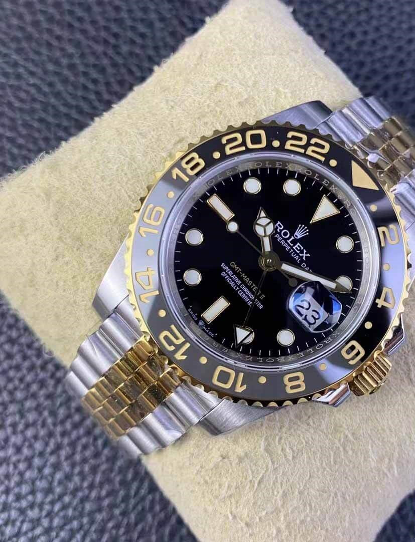 Rolex Gmt-Master II Two Tone Yellow Gold Black Dial Jubilee