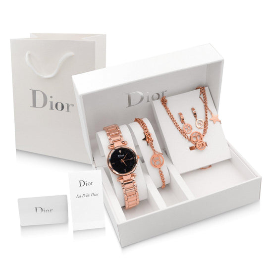 Dior Full Set Rose Gold Watch/Bracelet/Ring/Earrings/Necklace