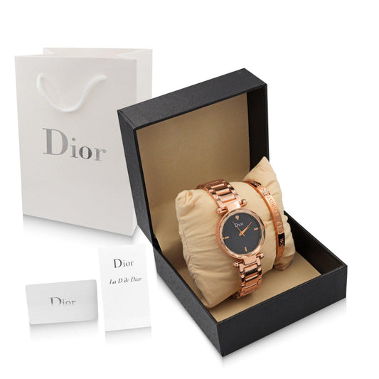 Dior Watch Set And Bracelet Rose Gold