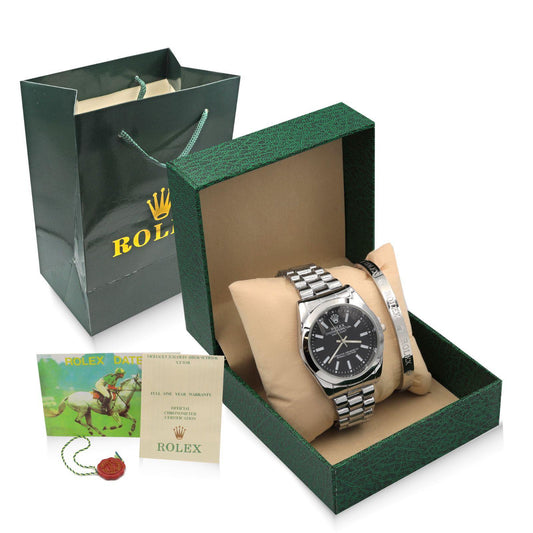 Rolex Watch Set And Bracelet Steel Black Dial