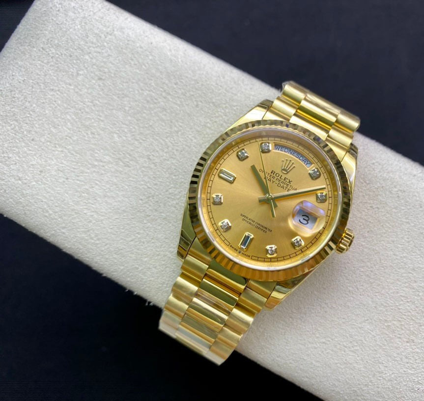 Rolex Day-Date 36mm Yellow Gold President Champagne Baguette Dial