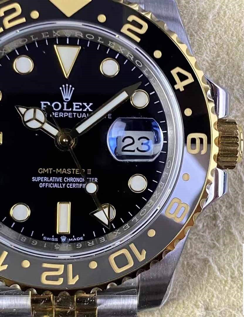 Rolex Gmt-Master II Two Tone Yellow Gold Black Dial Jubilee