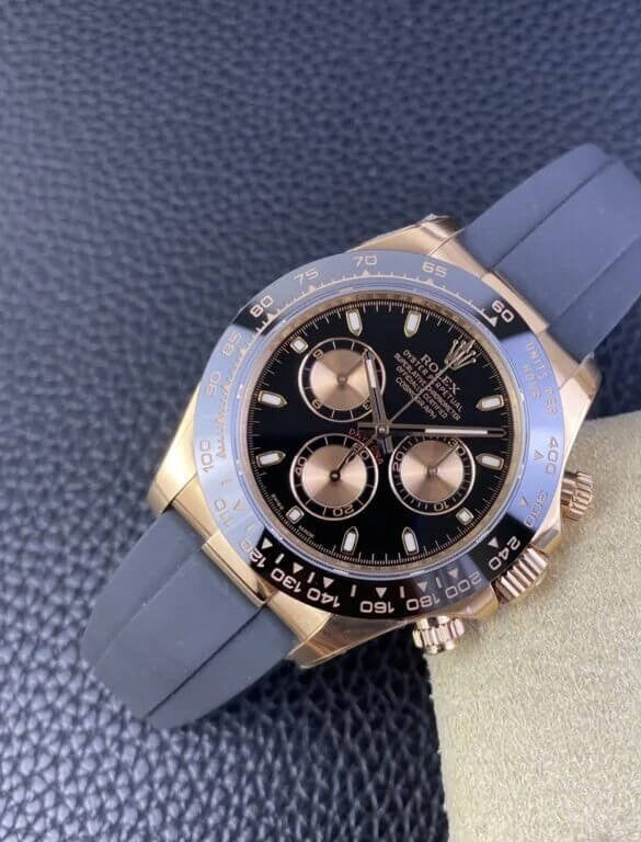 Rolex Daytona Black And Pink Dial Everose Oysterflex