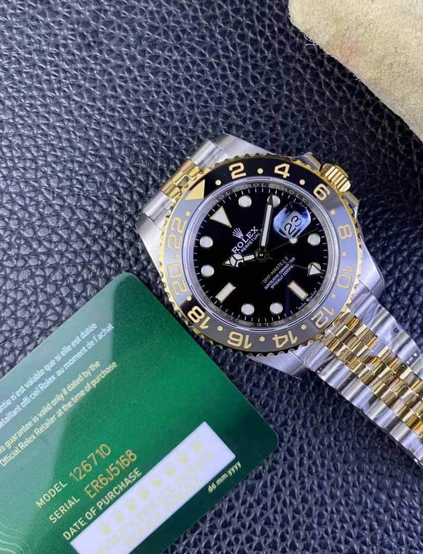 Rolex Gmt-Master II Two Tone Yellow Gold Black Dial Jubilee