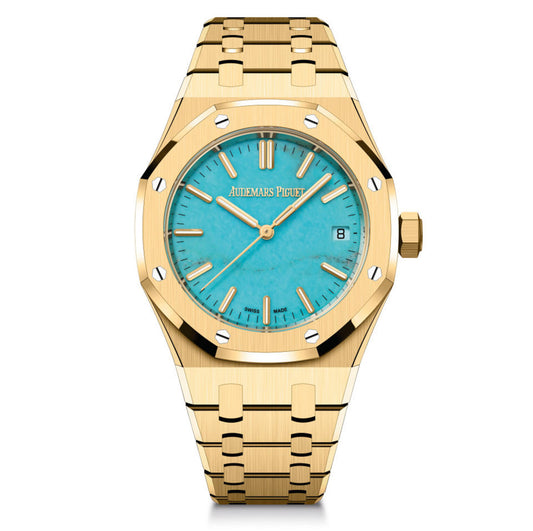 Audemars Piguet Yellow Gold Royal Oak 37mm Watch With A Turquoise Dial