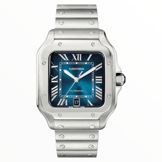 Cartier Santos 35,5mm Medium Size Steel Blue Dial