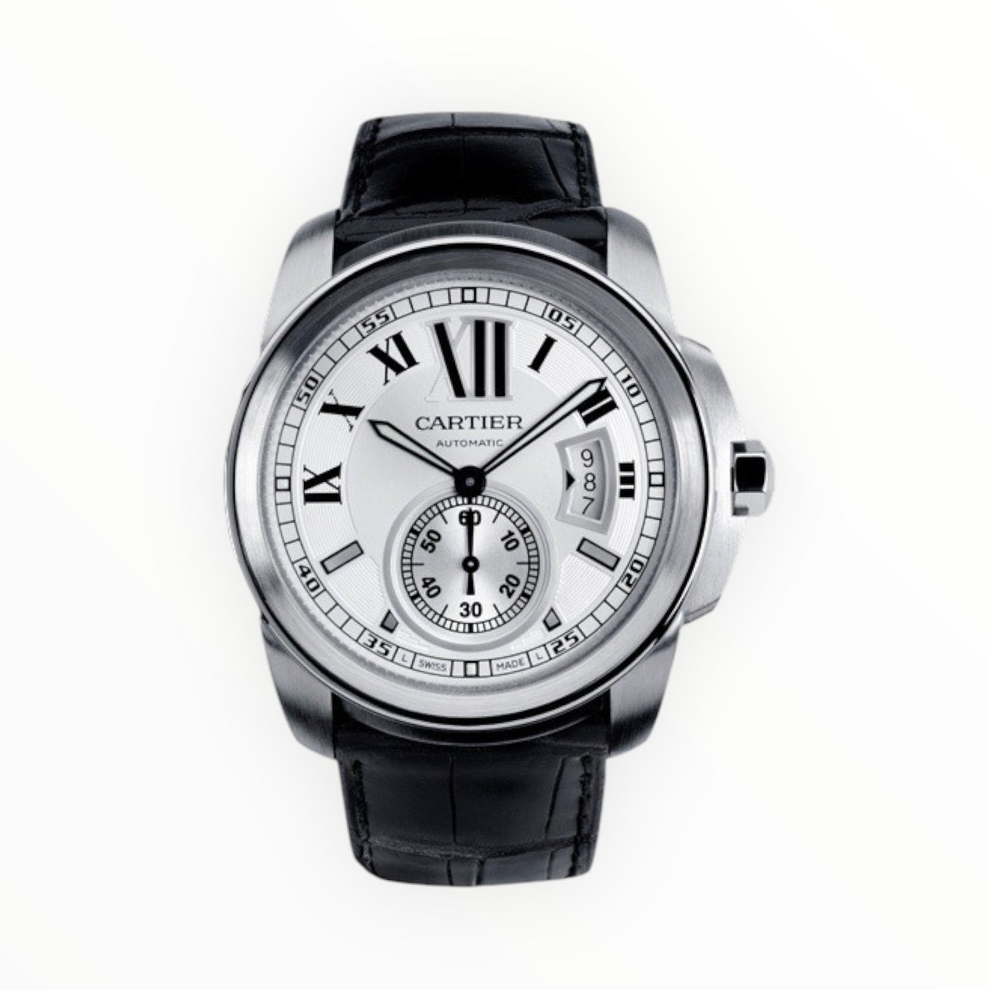 Cartier Calibre 42mm Steel White Dial With Leather Strap