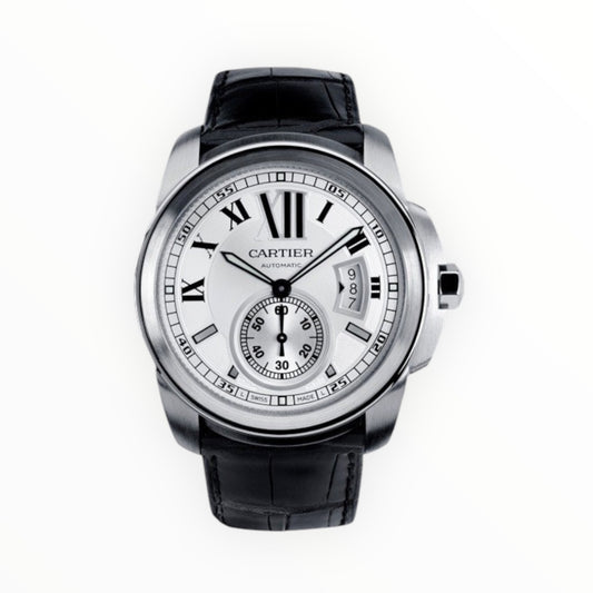 Cartier Calibre 42mm Steel White Dial With Leather Strap