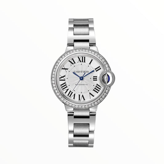 Cartier Ballon 33mm White Dial Diamonds Bezel