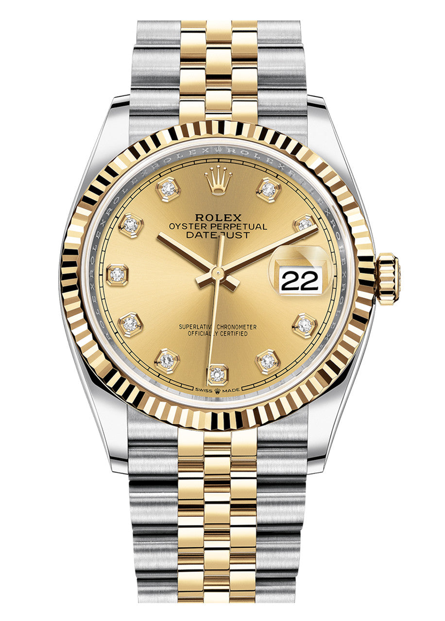 Rolex Datejust Two Tone Yellow Diamonds Dial Jubilee