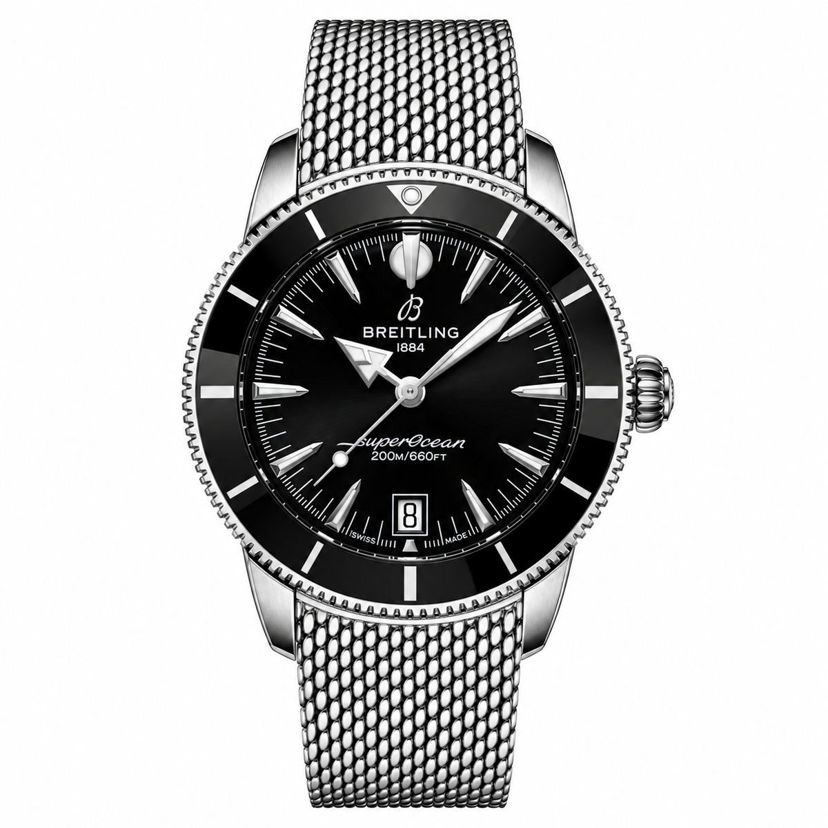 Breitling SuperOcean Heritage B20 44mm Black Silver Strap