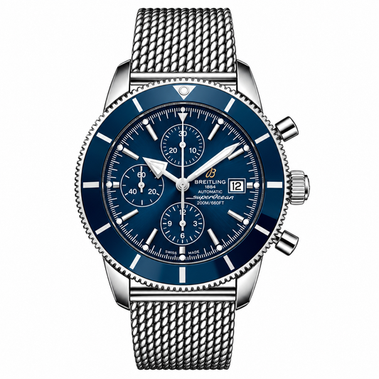Breitling SuperOcean Heritage B20 44mm Blue Chronograph Silver Strap