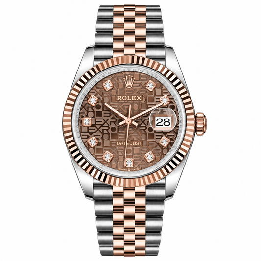 Date-Just Two Tone Pink Gold Chocolate Diamonds Dial Jubilee 36mm