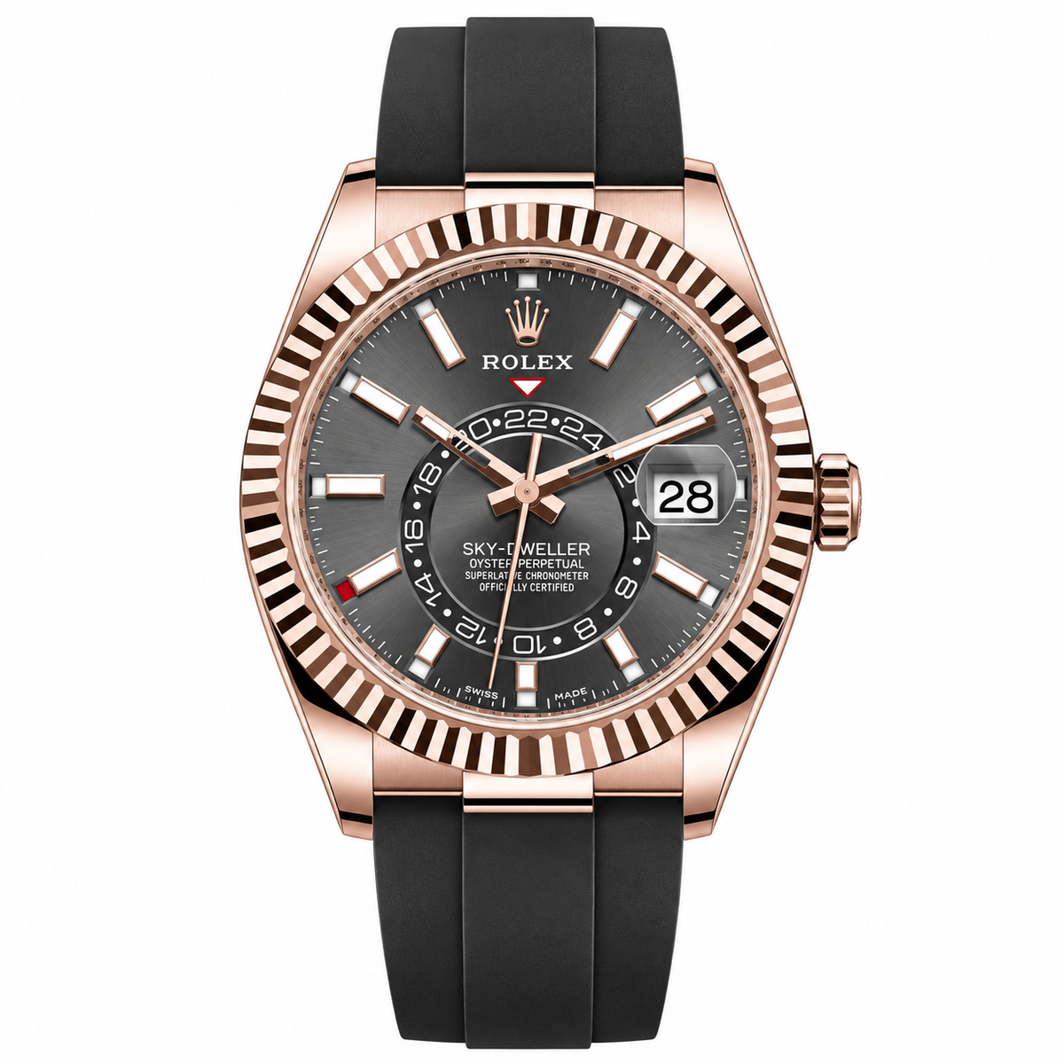 Rolex Sky Dweller – Everose Gold Dark Dial Rubber Strap 42mm