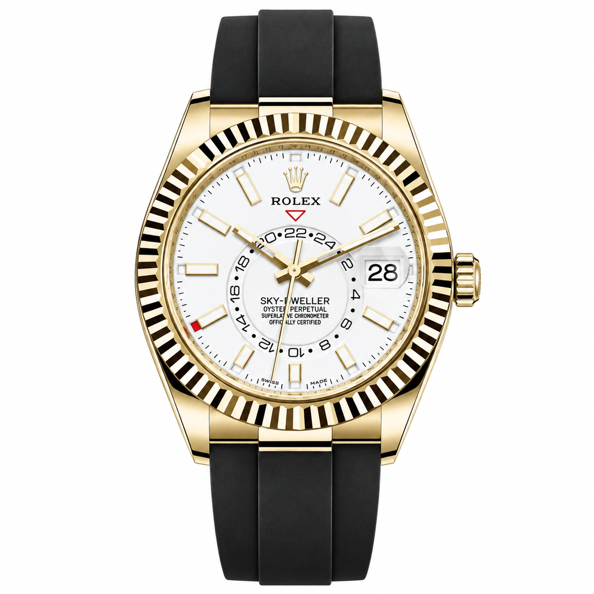 Rolex Sky-Dweller – Yellow Gold White Dial Rubber Strap 42mm