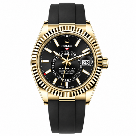 Rolex Sky-Dweller – Black Dial Yellow Gold Rubber Strap 42mm