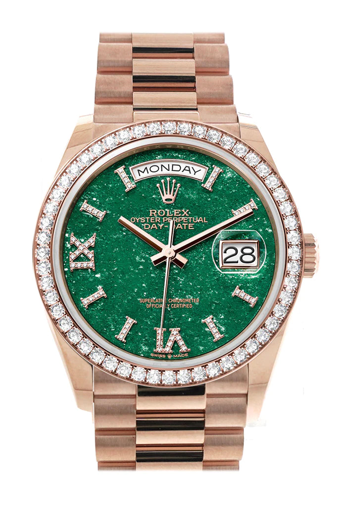 Rolex Day-Date 36 Everose Gold Aventurine Roman Diamond Dial Set With Diamonds bEZEL