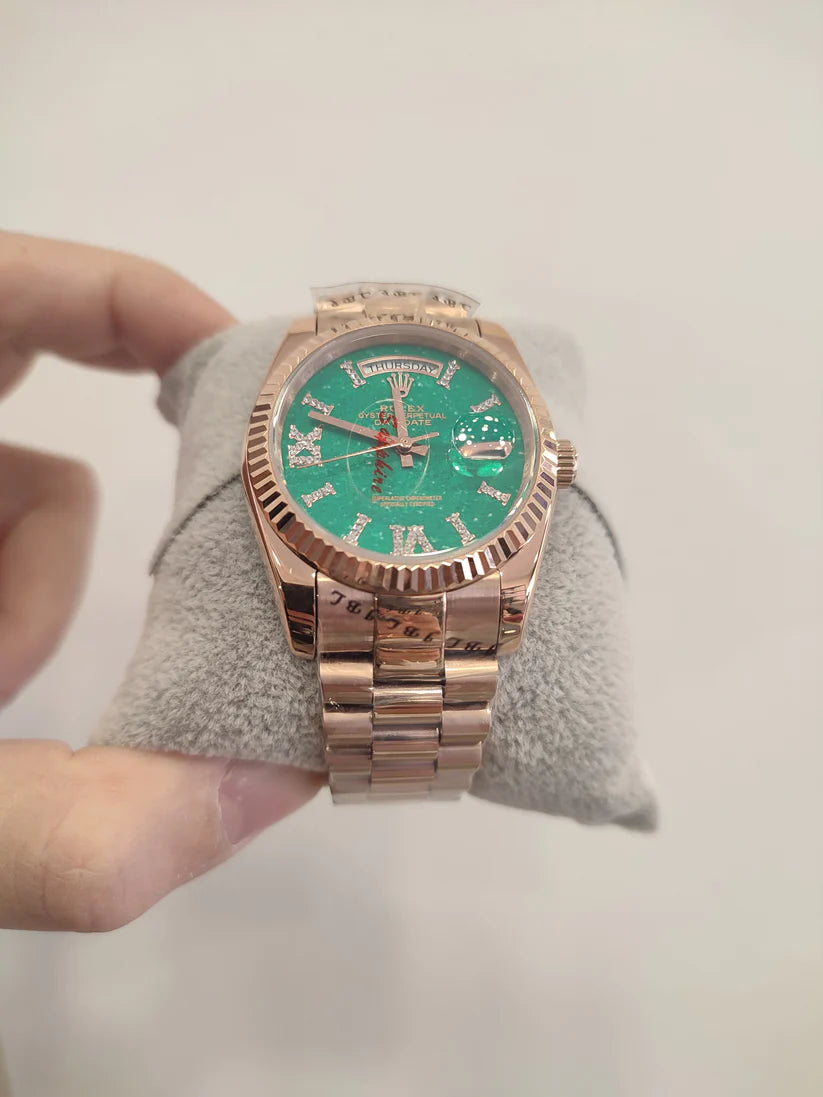 Rolex Day-Date 36 Everose Gold Aventurine Roman Diamond Dial