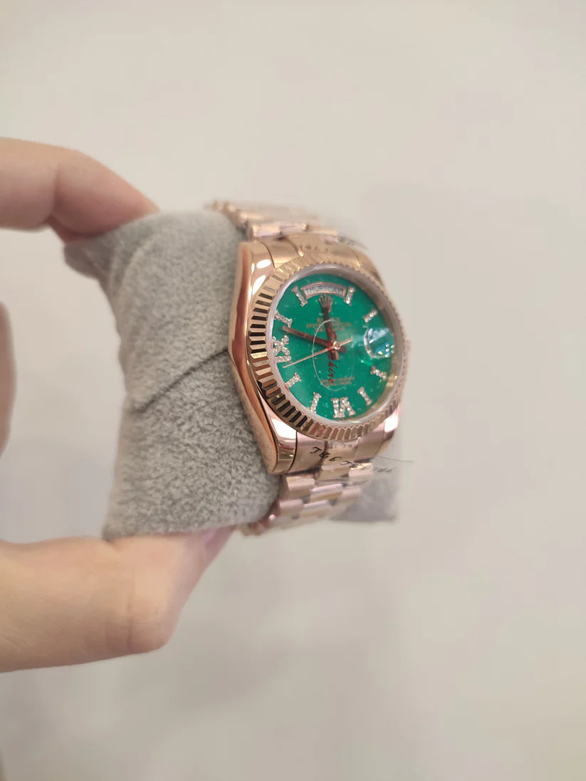 Rolex Day-Date 36 Everose Gold Aventurine Roman Diamond Dial