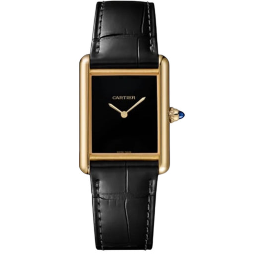 Tank Louis Pink Gold Black Dial Leather Strap