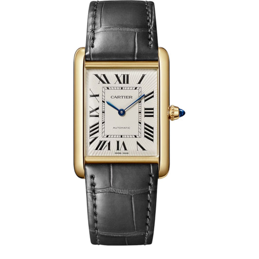 Tank Louis Pink Gold White Dial Grey Leather Strap