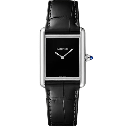 Tank Louis Steel Black Dial Black Leather Strap