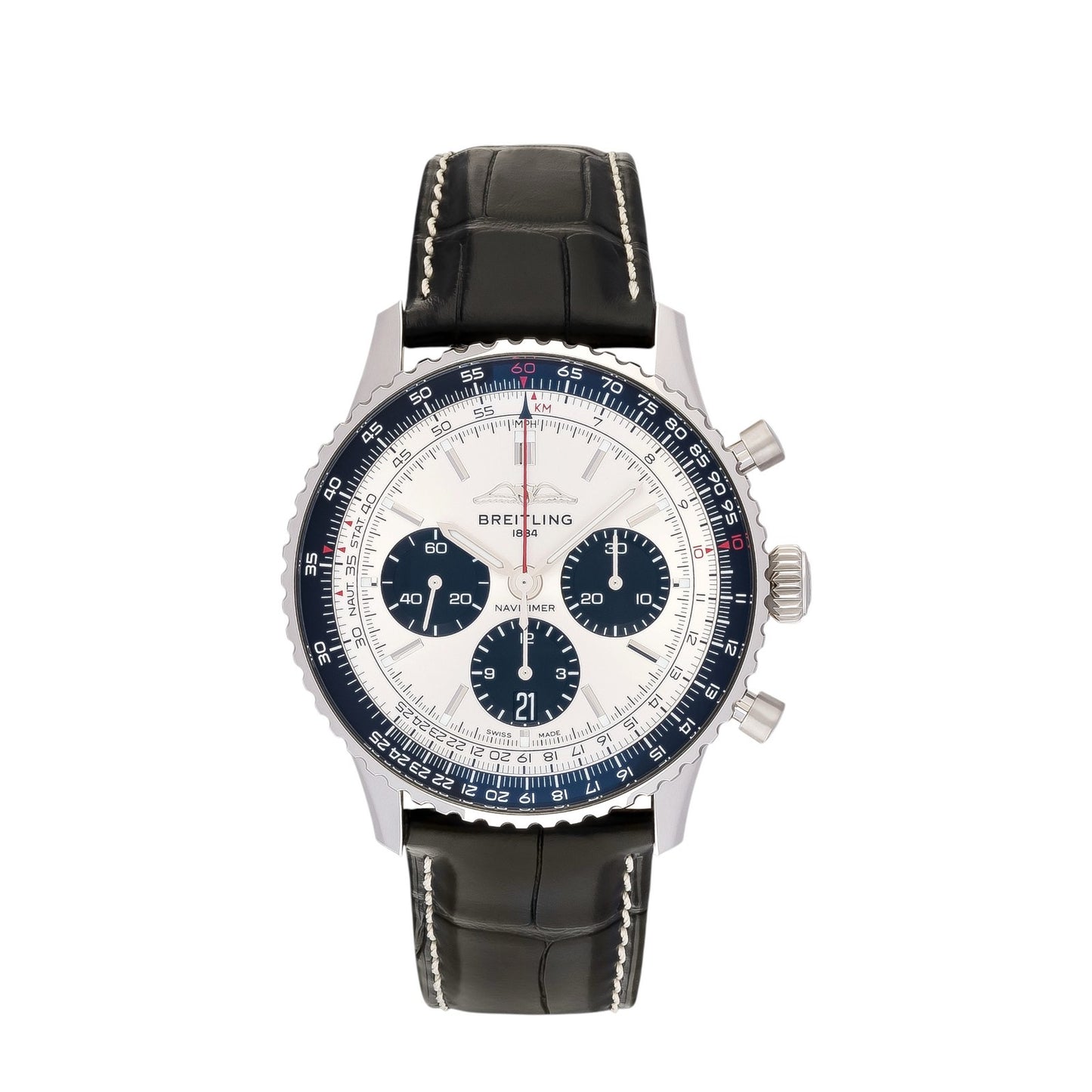 Breitling Navitimer 1 B01 Chronograph Panda Dial Leather Strap