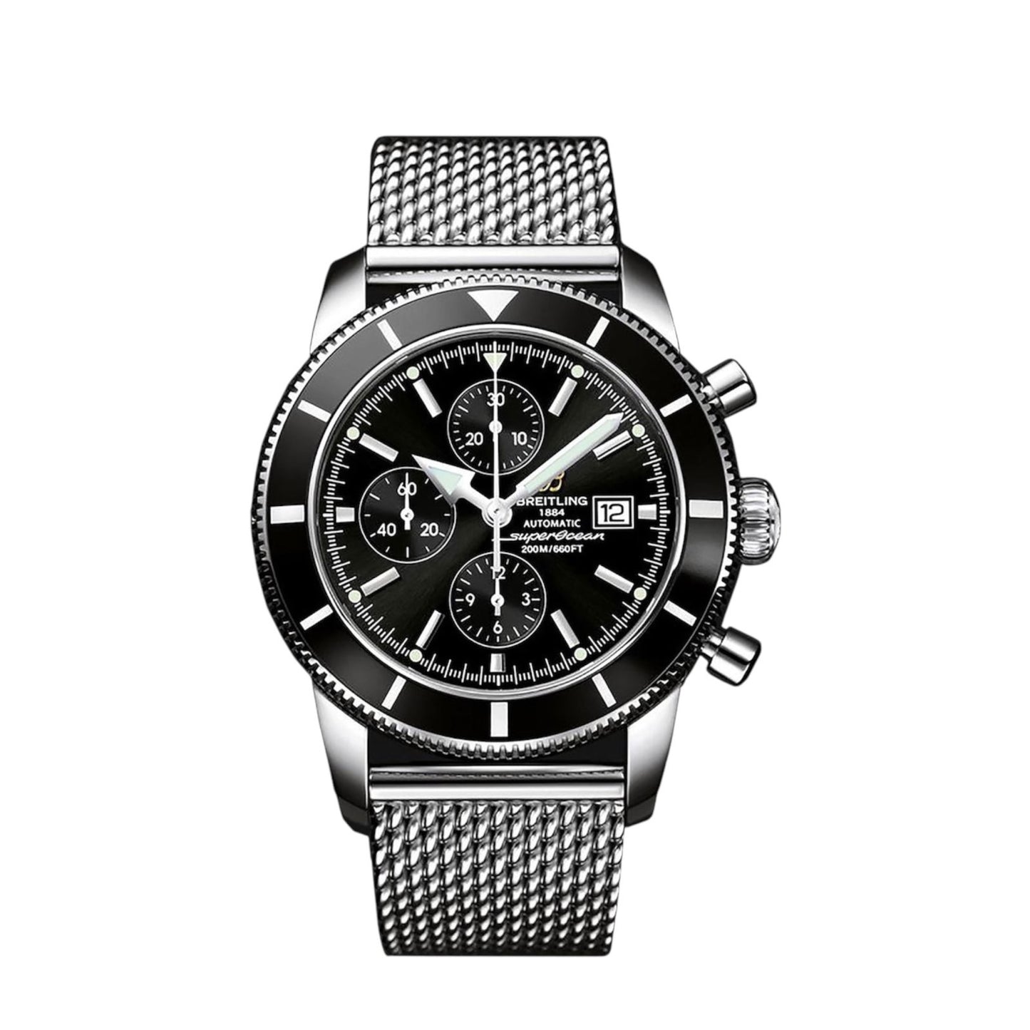 Breitling SuperOcean Heritage B20 44mm Black Chronograph Silver Strap