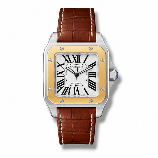 Cartier Santos – White Dial Rose Gold Leather Strap 40mm