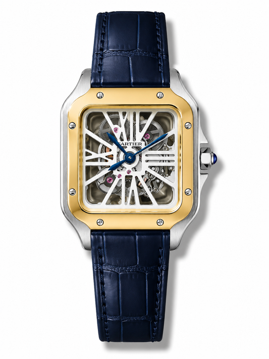 Cartier Santos De Cartier Skeleton Two Tone Blue Strap Automatic 35,5 mm