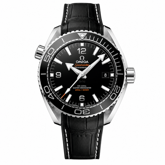 Omega Planet Ocean 600M CoAxial Sea Master Chronometer Black Leather Strap 43.5mm