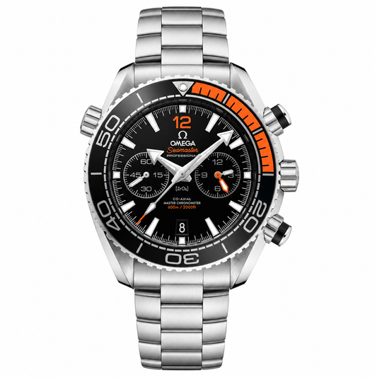 Omega Planet Ocean 600M CoAxial Sea Master Chronografh Steel Black Orange Strap 45.5 mm