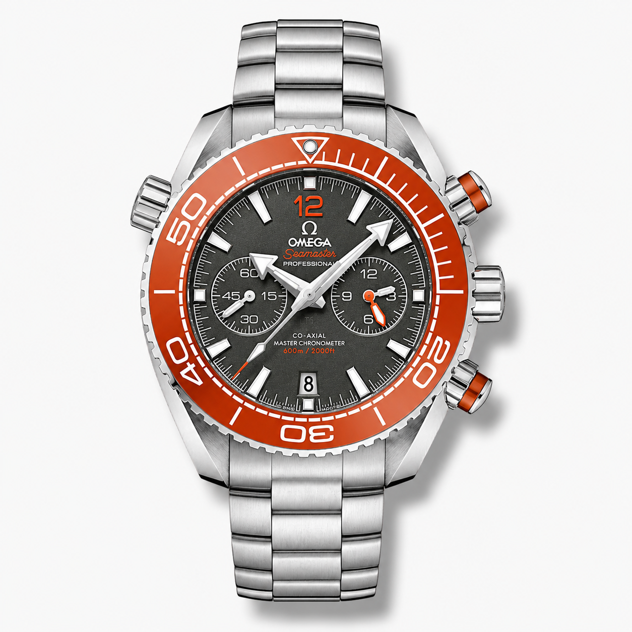 Omega Planet Ocean 600M CoAxial Master Chronografh Steel Grey OrangeBezel 45.5 mm