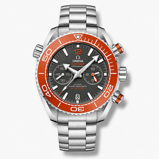 Omega Planet Ocean 600M CoAxial Master Chronografh Steel Grey OrangeBezel 45.5 mm