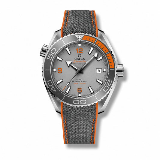 Omega Planet Ocean 600M CoAxial Sea Master Chronometer Grey Orange Strap 43.5mm