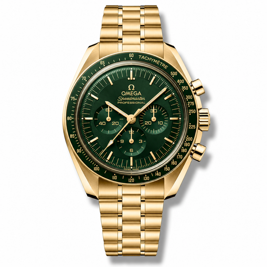 Omega Speedmaster Moonwatch Professional CoAxial Master Chronometer Pink Gold Green Dial 42 mm