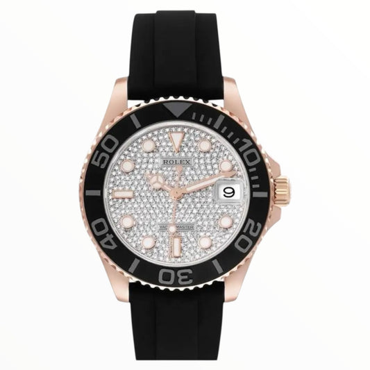 Master 40 Rose Gold Diamond Pave Dial Ceramic Bezel Oysterflex Rubber