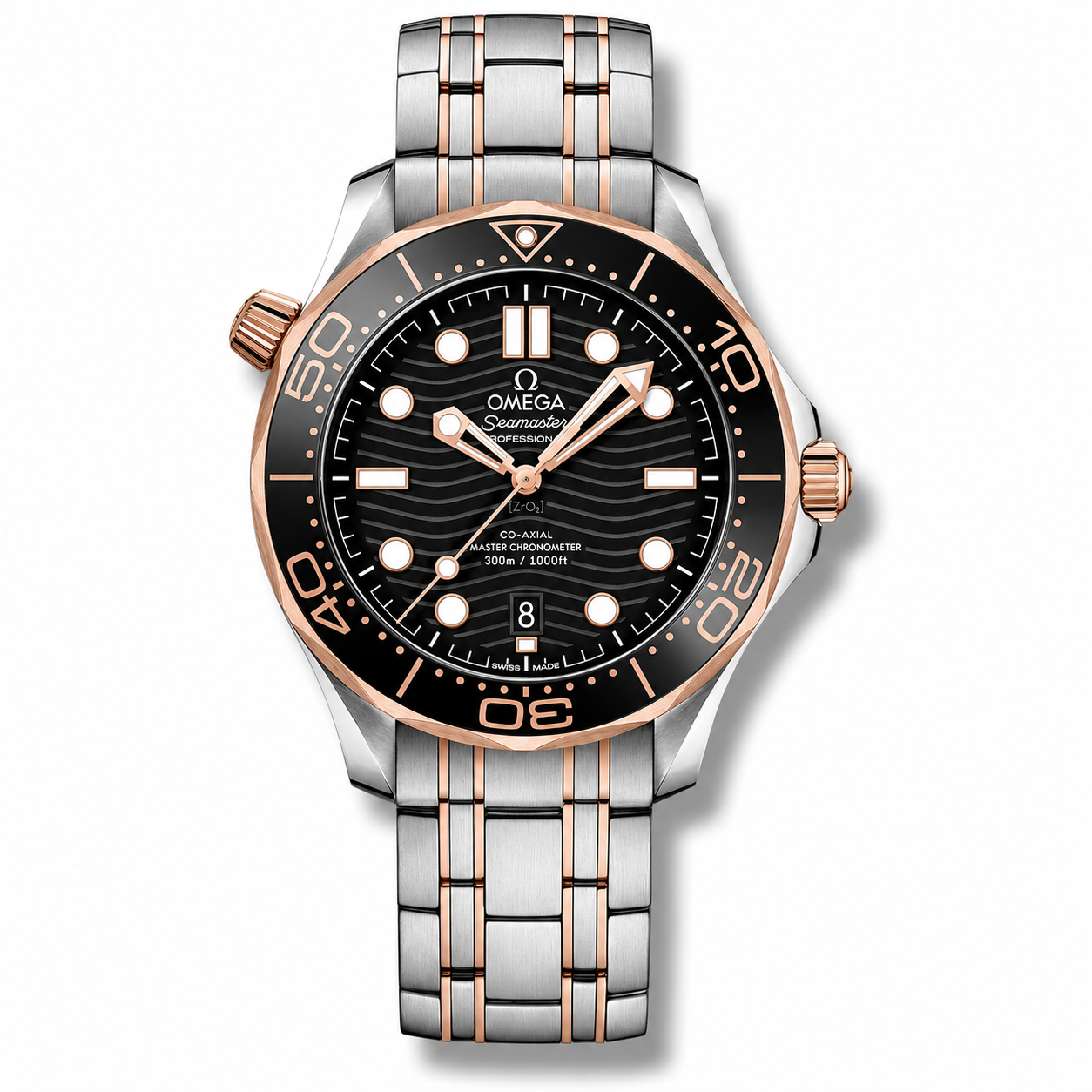 Omega Diver 300M CoAxial Master Chronometer Two Tone Pink Gold Black Dial 42 mm
