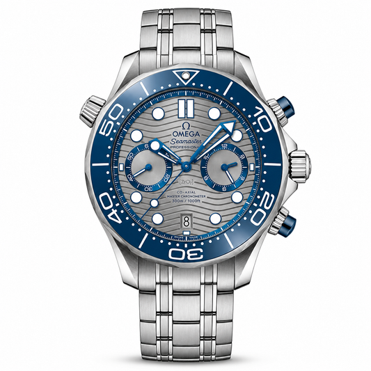 Omega Seamaster Diver 300M Chronograph Grey Dial Blue Bezel