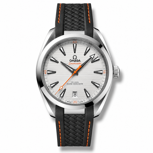 Omega AquaTerra Co-Axial Master Chronometer – Silver Dial Orange Accents Rubber Strap 41mm