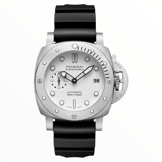 Pam Submersible QuarantaQuattro Bianco 44mm White Dial Black Rubber Strap Watch