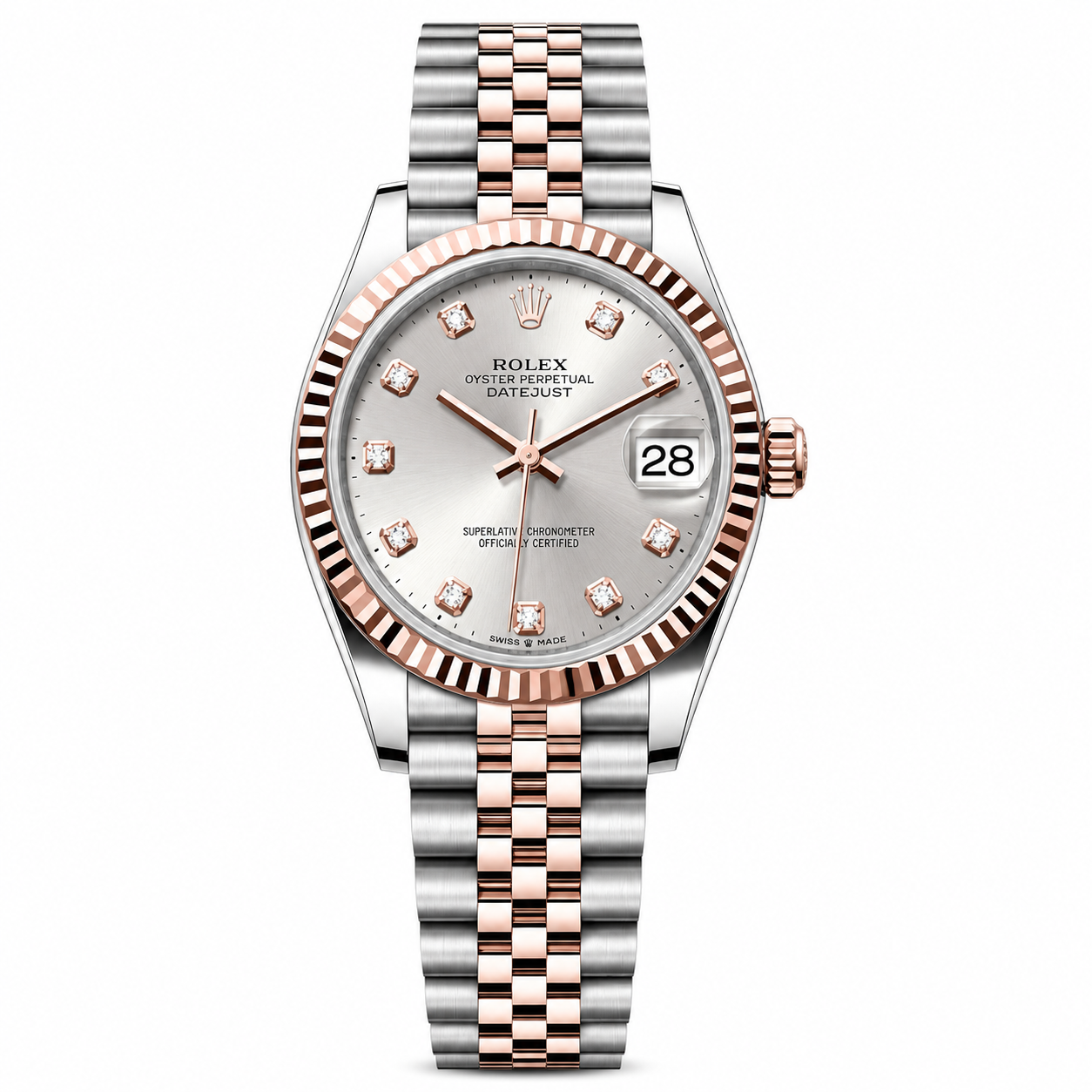 Rolex Datejust – Everose & Steel Silver Diamond Dial 31MM