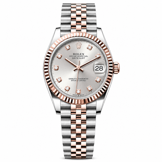 Rolex Datejust – Everose & Steel Silver Diamond Dial 31MM