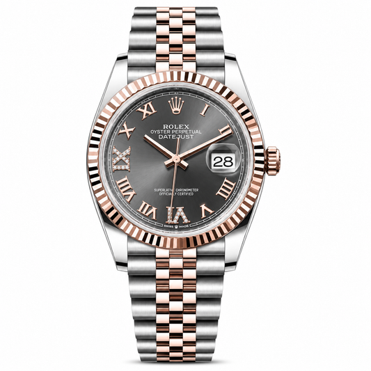 Rolex Datejust Two Tone Pink Gold Grey Rhodium Roman Dial Jubilee 36mm