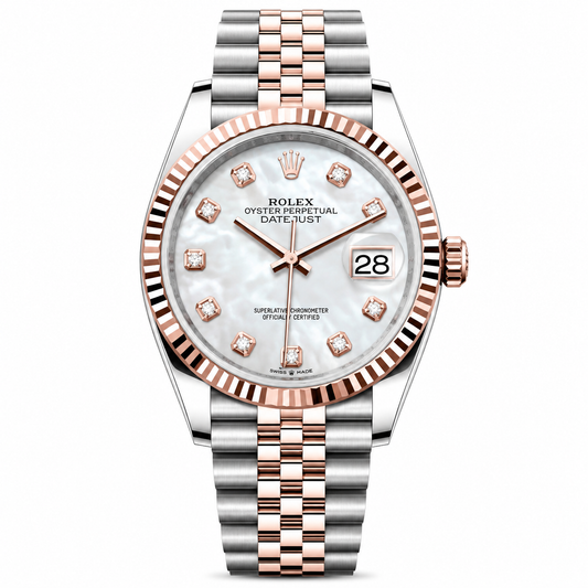 Rolex Datejust Pink Gold Mother Of Pearl White Dial Jubilee 36mm