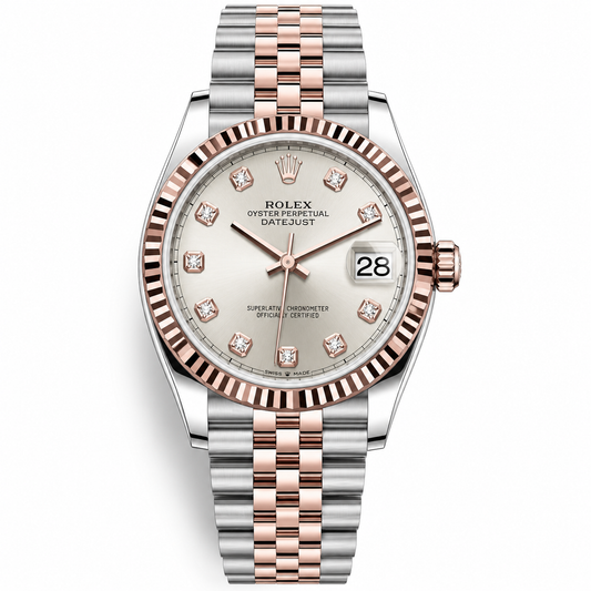 Rolex Datejust Silver Set Pink Gold Diamonds Dial Jubilee 36mm