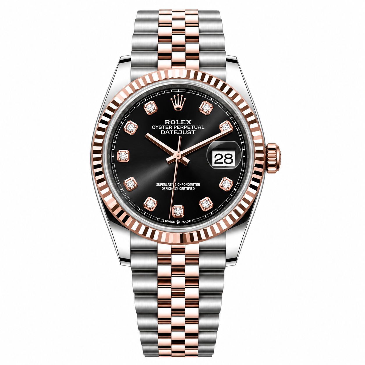 Rolex Datejust Two Tone Pink Gold Black Diamonds Dial Jubilee 36mm