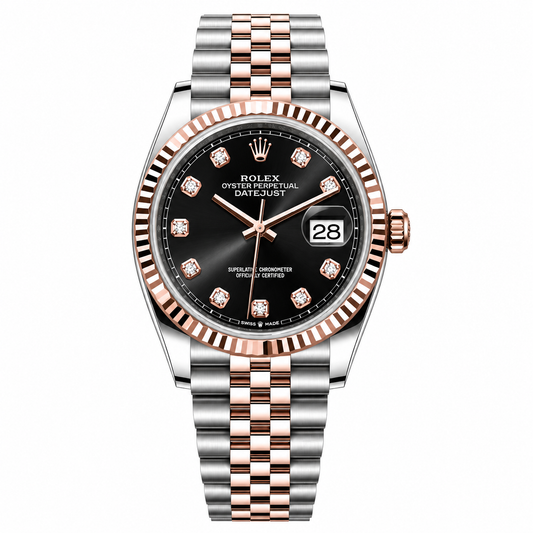 Rolex Datejust Two Tone Pink Gold Black Diamonds Dial Jubilee 36mm