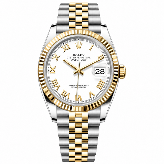 Rolex Datejust Two Tone White Roman Dial Jubilee 36mm