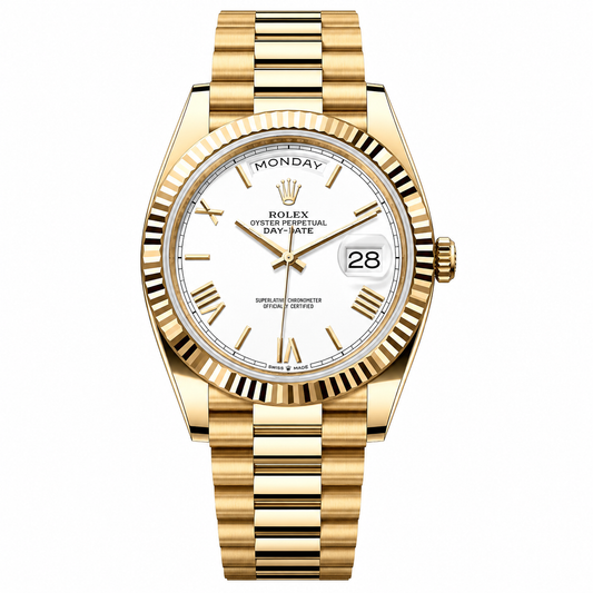 Rolex Day-Date White Dial President Gold 40mm